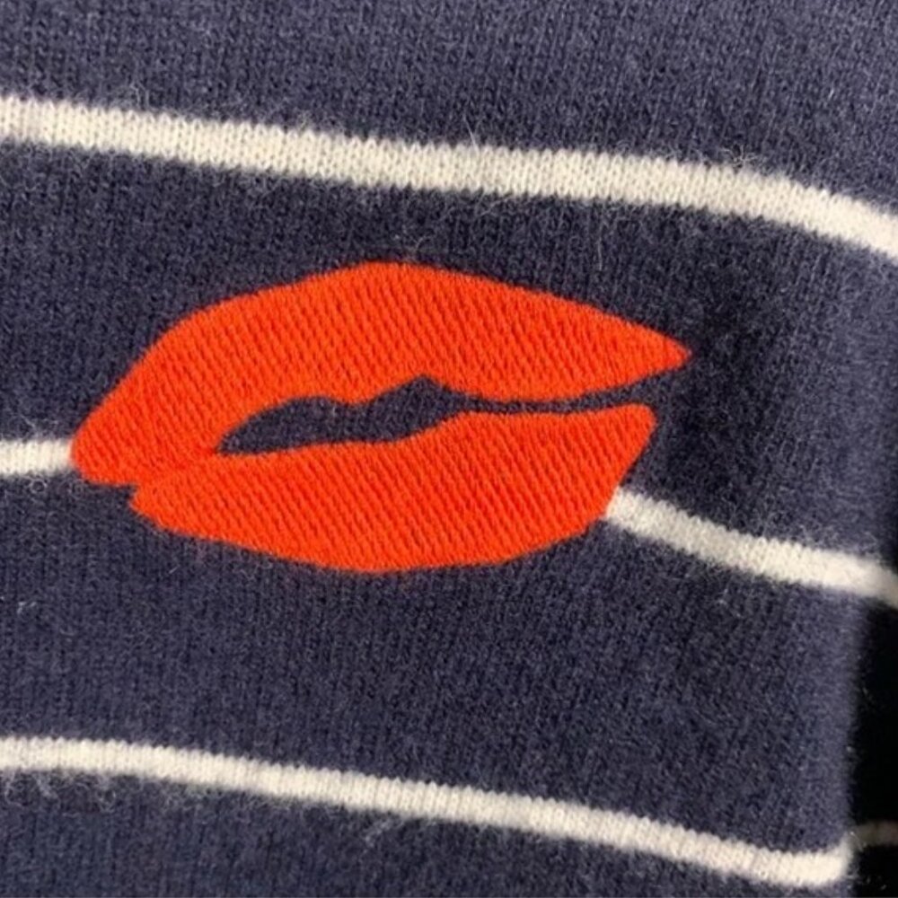 Banana Republic Sweater Lips Embroidery Women Navy stripes XS petite nautical - Picture 4 of 9